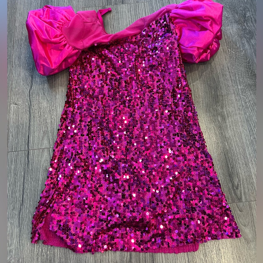 Weismann Pink Sequin Off-Shoulder Dress